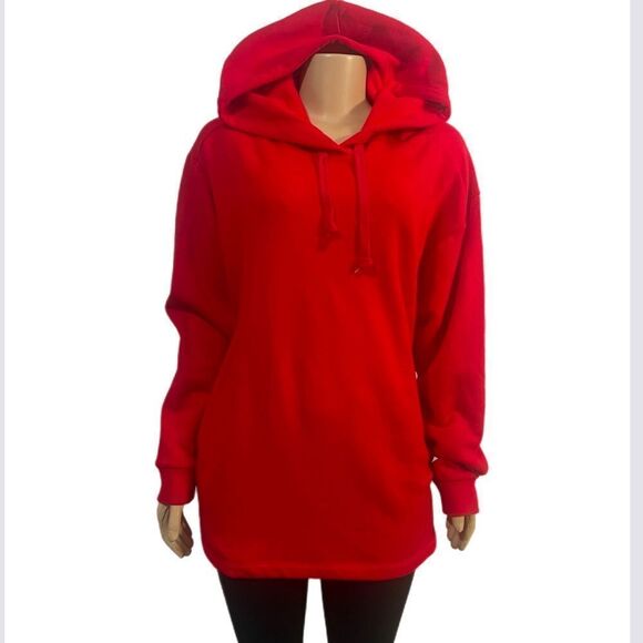 Victorias Secret Pink Cozy Fleece Hoodie Oversized Pullover long sleeve Red - Picture 3 of 5
